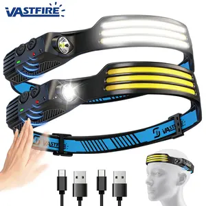 VASTFIRE Rechargeable LED Headlamp Emergency High Performance Flashlight, 230° Wide Beam, Motion Sensor, 5 Modes, 1200mAh Type-C USB Rechargeable, 350lm for Camping, Hiking, Men's Gifts, Emergency Led Flashlight