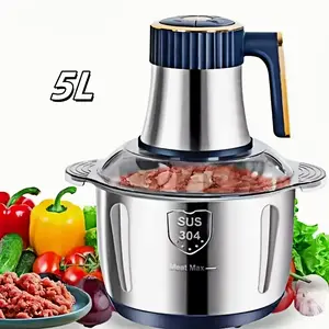 5L Large Capacity Stainless Steel Electric Food Chopper & Processor - Bi-Level Blades, 40, 000 RPM Motor, Sturdy Construction, Vegetable Slicer And Chopper - Perfect for Kitchen Vegetables, Fruit, Onion, Garlic, Nuts, Meat, Dough, And More