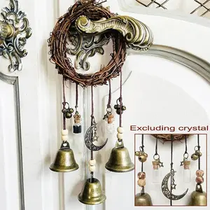 Witch Bell Protection Door Hanger - Boho Handmade Wiccan Altar Bell Supplies for Home Room Decor Hangable Ornaments Excluding Crystal Hangable Ornaments