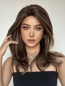 18 Inch Gorgeous Fluffy Straight Synthetic Wigs with Bangs,  Wigs for Cosplay, Anime or Costume Party, Striking Natural Fluffy Hair Wigs with Bangs for Daily & Party Hairstyle Decoration