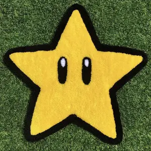 Cute Star Smiling Face Shaped Carpet Soft Area Rug Cartoon Pattern Rug Yellow Black Contrast Plush Floor Mat Bedside Non slip Water absorbing Foot Mat Children's Room Atmosphere Decorative Mat Suitable for Ins/Cream Style Home Decoration