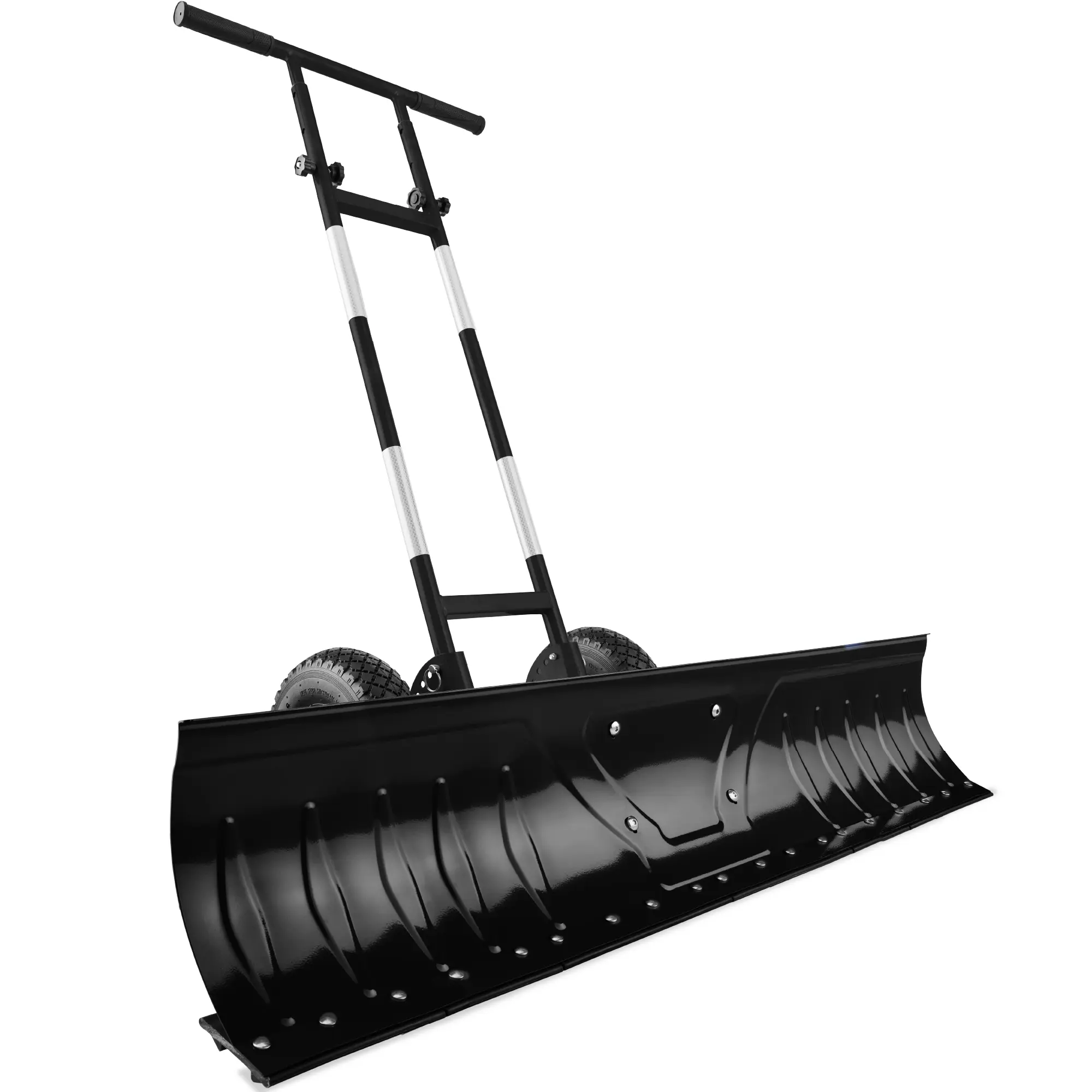 Best Choice Products 48in Hand Snow Pusher w/ 2 Wheels, Adjustable Handle, Blade Angle, Reflective Tape