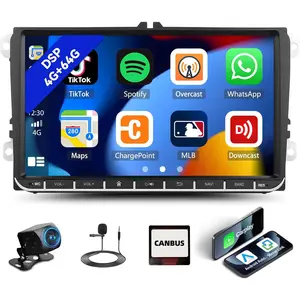 4G+64G Android 15 Car Stereo for VW Golf Passat Jetta Polo Beetle Tiguan Touran Seat Skoda Wireless CarPlay Android Auto, 9” Dual Din Touchscreen, Bluetooth/GPS/WiFi, FM/RDS, Camera/SWC/MIC, Installation Tips, Upgrade Display