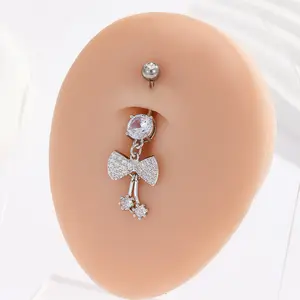 Dainty Bowtie CZ Belly Ring - Sparkly Body Jewelry for Women