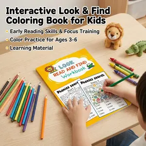 Interactive Look & Find Coloring Book for Kids, Early Reading Skills & Focus Training, Color Practice for Ages 3-6, Learning Material