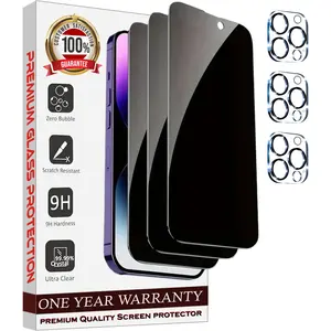 Entronix 6-Pack for iPhone 16 Pro, 3 Anti-Spy Privacy Tempered Glass Screen Protectors & 3 Camera Lens Protectors Protection Smartphone