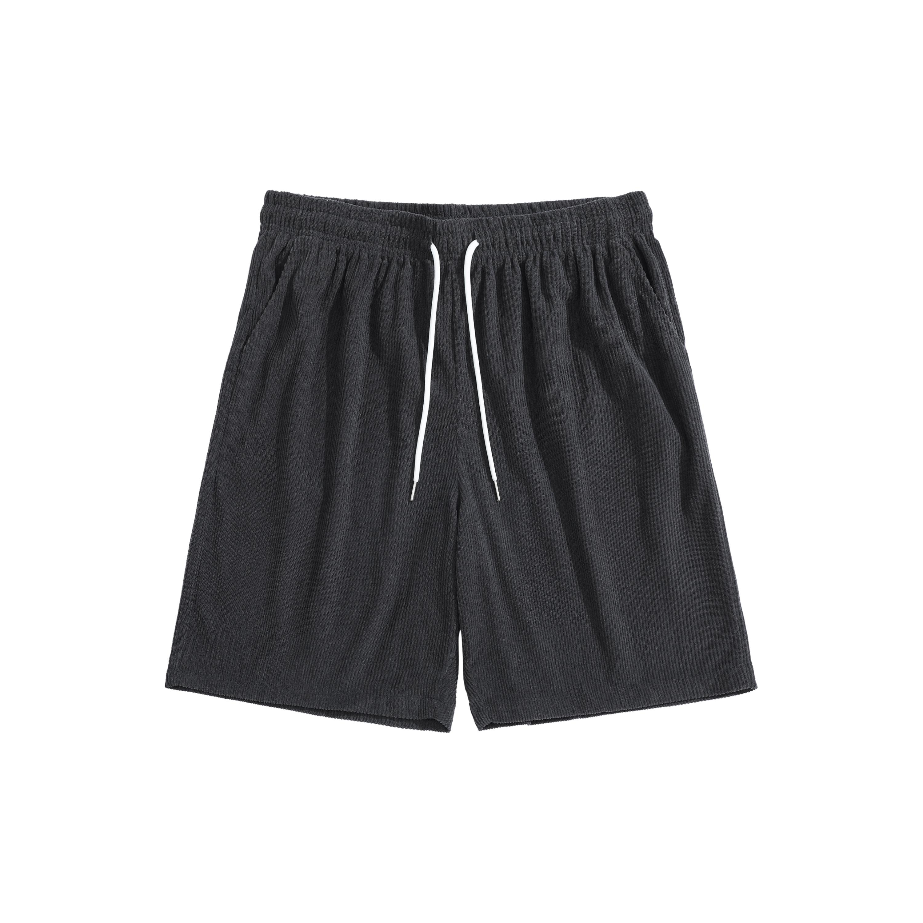 Men’s corduroy solid-color mid-thigh beach shorts — summer loose casual athletic shorts