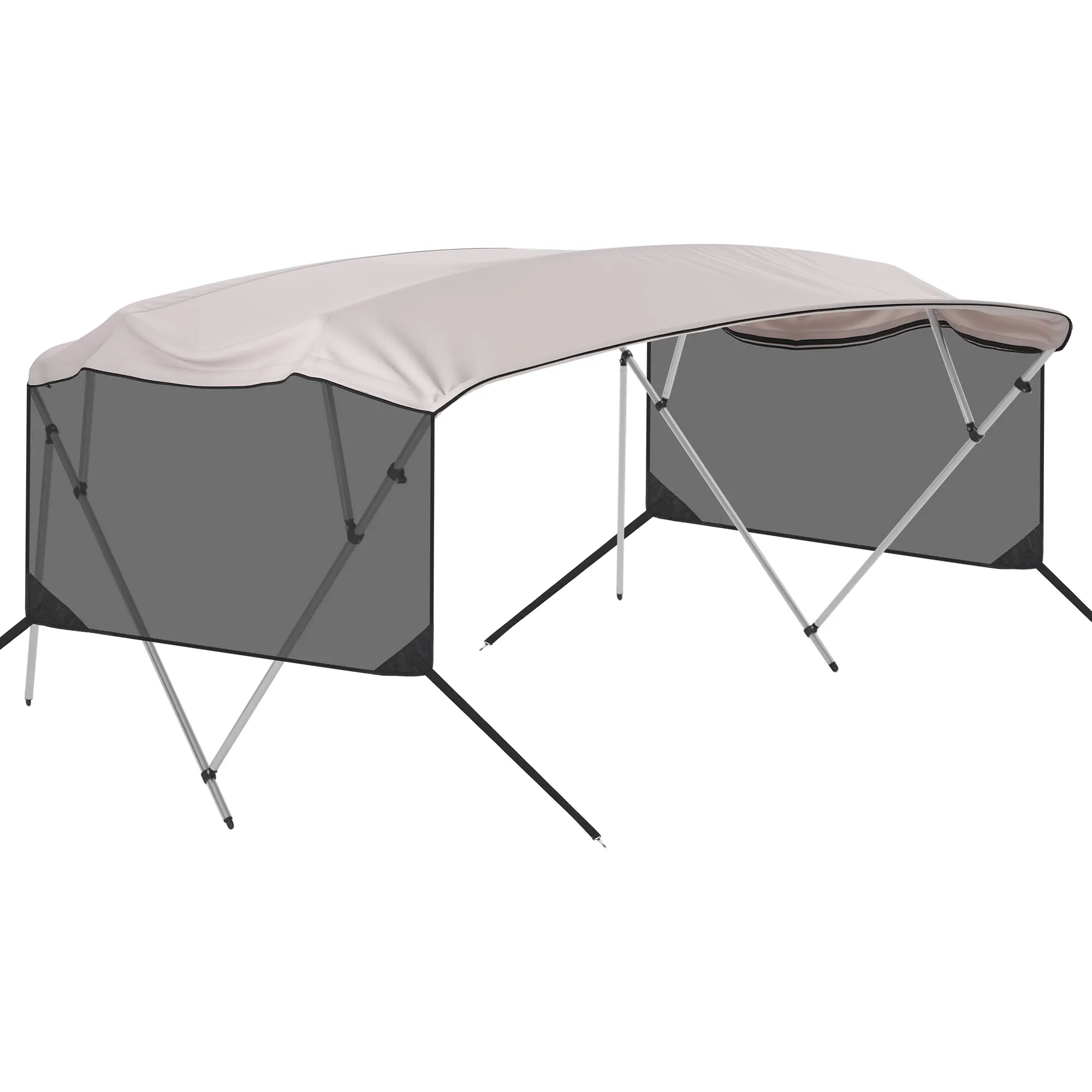4 Bow Bimini Top Replacement Canvas for Boats - Marine Grade 600D Sun Shade Canopy - Black - Mesh Side Curtain & Storage Boot Included - No Frame - Fits 8'L x 91-96"W x 54"H