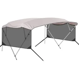 4 Bow Bimini Top Replacement Canvas for Boats - Marine Grade 600D Sun Shade Canopy - Black - Mesh Side Curtain & Storage Boot Included - No Frame - Fits 8'L x 91-96"W x 54"H