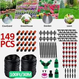 SJPACK 149PCS 100ft Drip Irrigation System Self Watering Hose Micro Sprinkler Kit for Garden Plant Care
