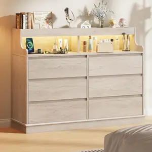 Modern 6 Drawer Dresser with LED Lights – Spacious Chest with Charging Station – Large Capacity Storage Cabinet for Bedroom, Living Room, or Hallway