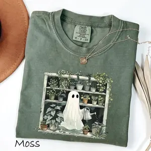 Comfort Colors Funny Plant Ghost Unisex Tee, Halloween Plant Lady TShirt, Plant Lover Gift, Ghost Crewneck Tee, Spooky Gardener TShirt