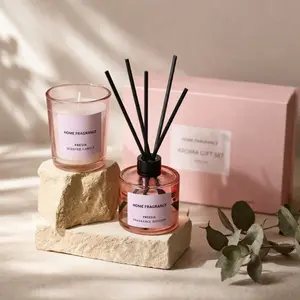 Home Fragrance Freesia Diffuser and Candle Package - Light Aroma Home Scent Freshener
