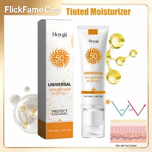 SPF 50 PA+++ Tinted Moisturizer Sunscreen, No White Cast Water Resistant Oil-Free Face Sunscreen, Lightweight Non-Greasy Skin Tint, Daily Sun Protection for All Skin Types, No-Makeup Makeup Base  Facial Hydrate Flawless Primer Radiant Repair Moisture