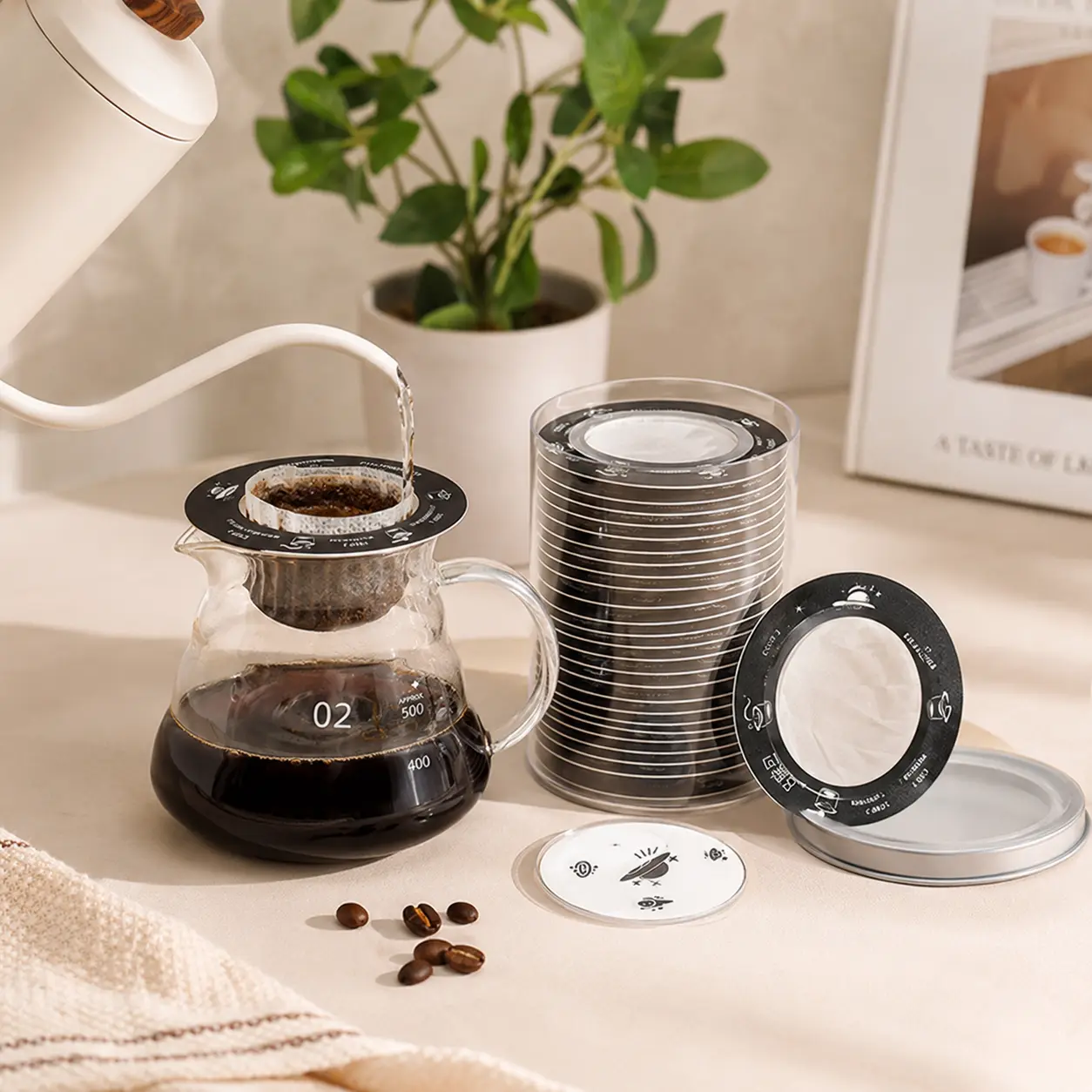 26-Piece UFO-Shaped Disposable Paper Coffee Filters, Portable Pour Over Filters for Home & Office Daily Use, Paper Disposable Coffee Filters