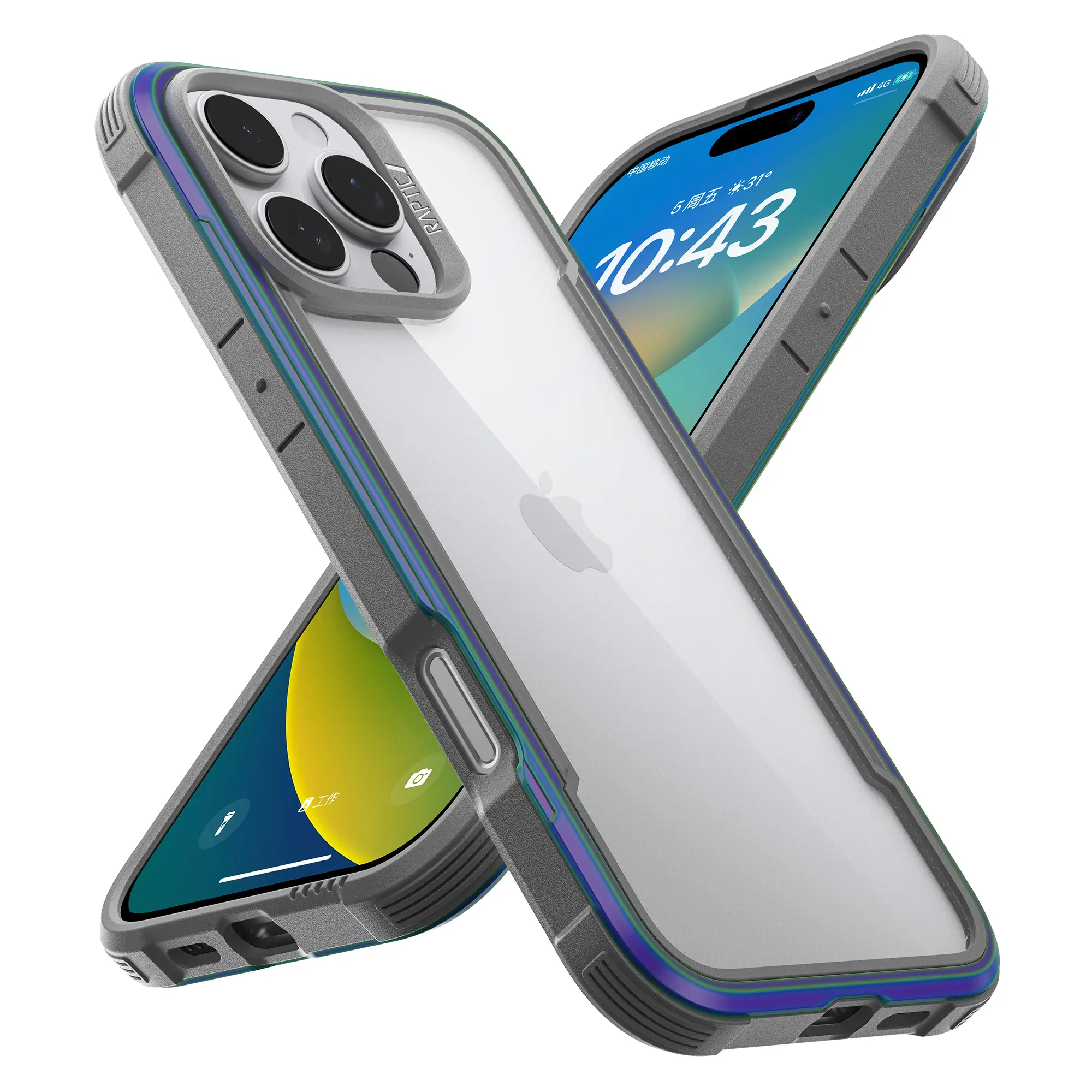 RAPTIC Shield Crystal Clear Case for iPhone 16/15/14/13 Pro Max, Durable Anodized Shockproof Aluminum Frame Slim  Drop Protection