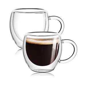 Espresso Cups Set with Handle, 2.5oz Expresso Coffee Cup, Small Expresso Shot Glasses, Clear Double Wall Insulated Espresso Mugs,Tazas de Cafe Expreso, Suit for Espresso Machine Accessories pack of 2 &4