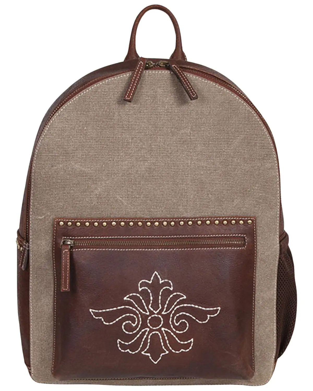 Scully Unisex Canvas And Leather Studded Floral Embroidered Backpack - 949
