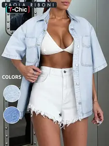Women's Denim Coats, Jacket, Casual Short Sleeve Shirt Top for Summer, Fashion Women's Clothing for Daily Wear
