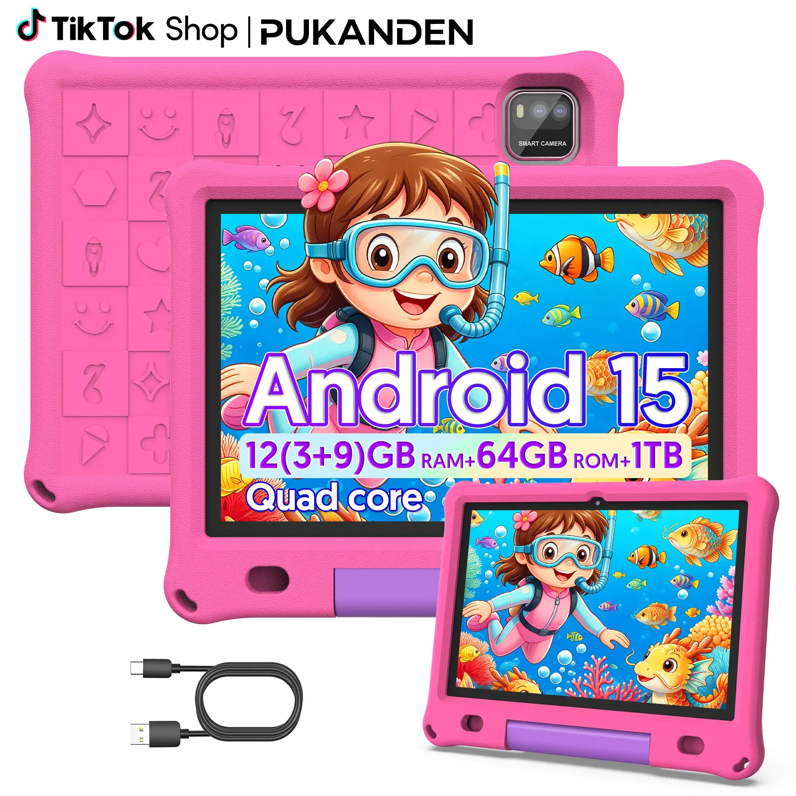 【BackToSchool】10-Inch Kids' Android 15 Tablet Parental Controls, 3+9GB RAM, 64GB ROM+1TB, 1024*800 IPS HD Screen, 5G WiFi + WiFi6, 6000mAh Battery, Dual Cameras,  10 Inch Tablets Gifts for Children Android Kids Tablet with Parental Control