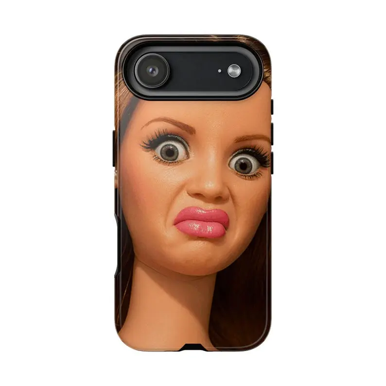Funny Doll Face Phone Case for iPhone 11–17 | Hilarious Disgusted Expression Cover | Quirky Aesthetic, Shocked Meme Style, Durable Protective Case