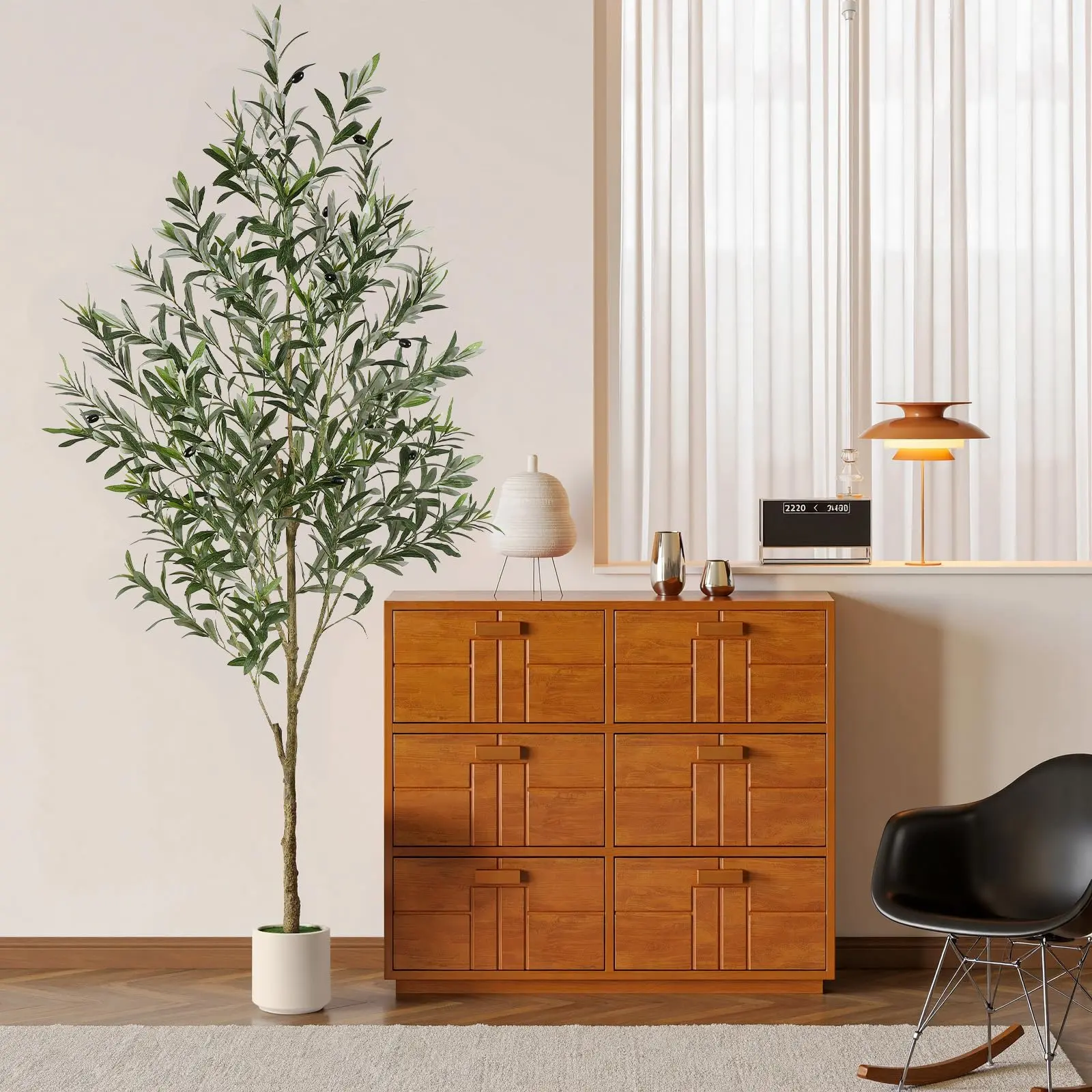 SHareconn 5/6/7FT Artificial Olive Tree with White Planter - Faux Silk Decorative Flower, Lively Trunk, Lifelike Fruits, Indoor Home & Room Decorations, Living Room Display (Plants & Fruit)