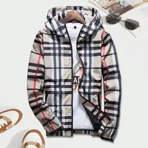 Men's Plaid Print Front Zipper Hooded Shirt Regular Fit Casual Pocket Long Sleeve Coat Breathable Lightweight Jacket for Spring and Autumn Outdoor Wear