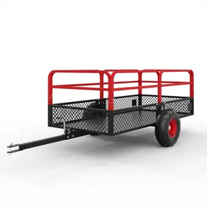 ATV UTV Trailer Tow Behind Dump Cart, 1600 lbs 22 Cubic Feet Heavy Duty Yard Garden Trailer Pull Behind with Removable Sides & All Terrain Tires, Fits Lawn Mower, Tractor, Garden, Red/Yellow(2 Packages)