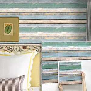 Commomy 10Pcs Foam Faux Wood PVC 3D Wall sticker Peel and Stick Panels Backsplash Tile 11.8"x11.8" for,Kitchen,Living Room,RV,Accent Wall