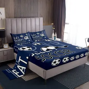 Feelyou Multi-Size Football Print Soft Breathable Bedding Set - Durable Navy Blue All-Season Decorative Bedsheet Sets for Boys