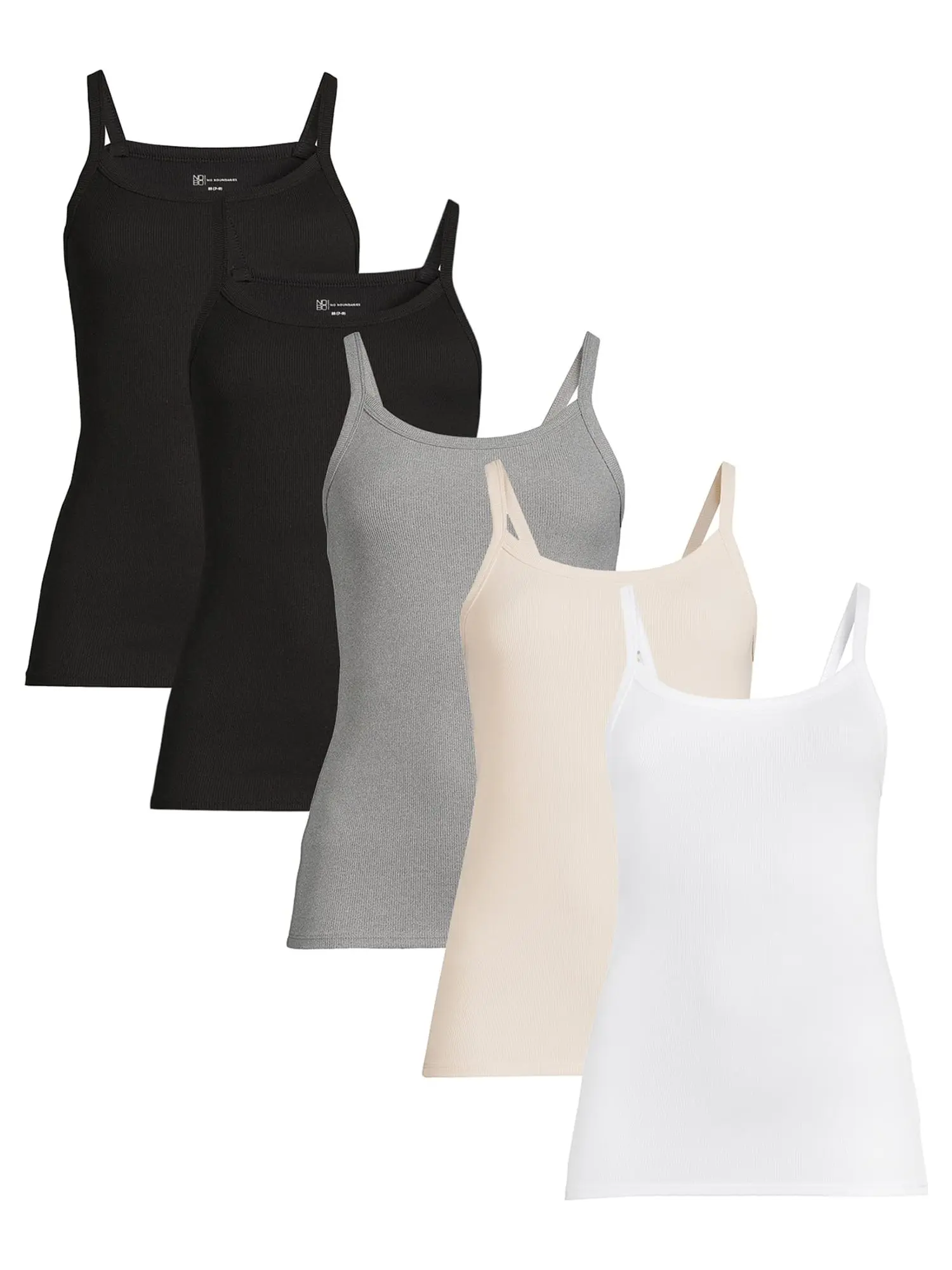 No Boundaries Rib Cami Top, 1 or 5-Pack, Women's