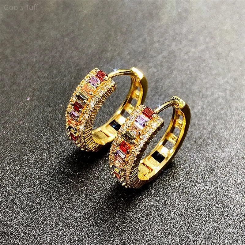 Women's Gold-Plated Brass Hoop Ear Cuffs - Unique Minimal Multi-Color Cubic Zirconia Viral Trendy Costume Jewelry for Daily, Street Wear & Gifting