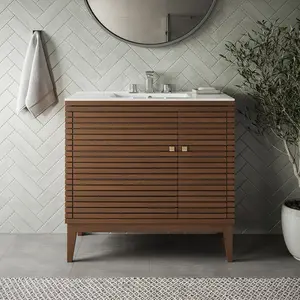 Modway Ledger 36" Bathroom Vanity in Walnut White Modway Ledger 36" Bathroom Vanity in Walnut White