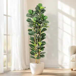 Garvee 7-Foot Artificial Fiddle Leaf Fig Tree with Tall White Pot, 107 Realistic Synthetic Leaves, Ideal for Home, Office, Store, and Decorative Use