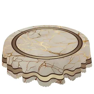 1pc, Marble Theme Tablecloth, Rectangular and Round, Ripple Stripe Pattern, Suitable for Spring Summer Easter Party Kitchen Room Outdoor Decor, Picnic Table Cover