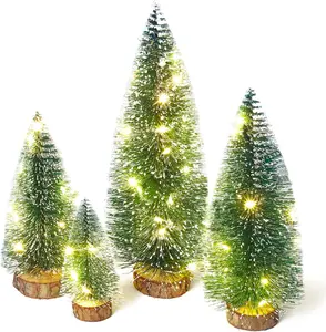 Small Christmas Tree with Lights, Mini Christmas Tree Table Top Decorations, Desktop Miniature Pine Tree Xmas Holiday Decor, 4 Pcs with Light christmas  lights first christmas christmas tree