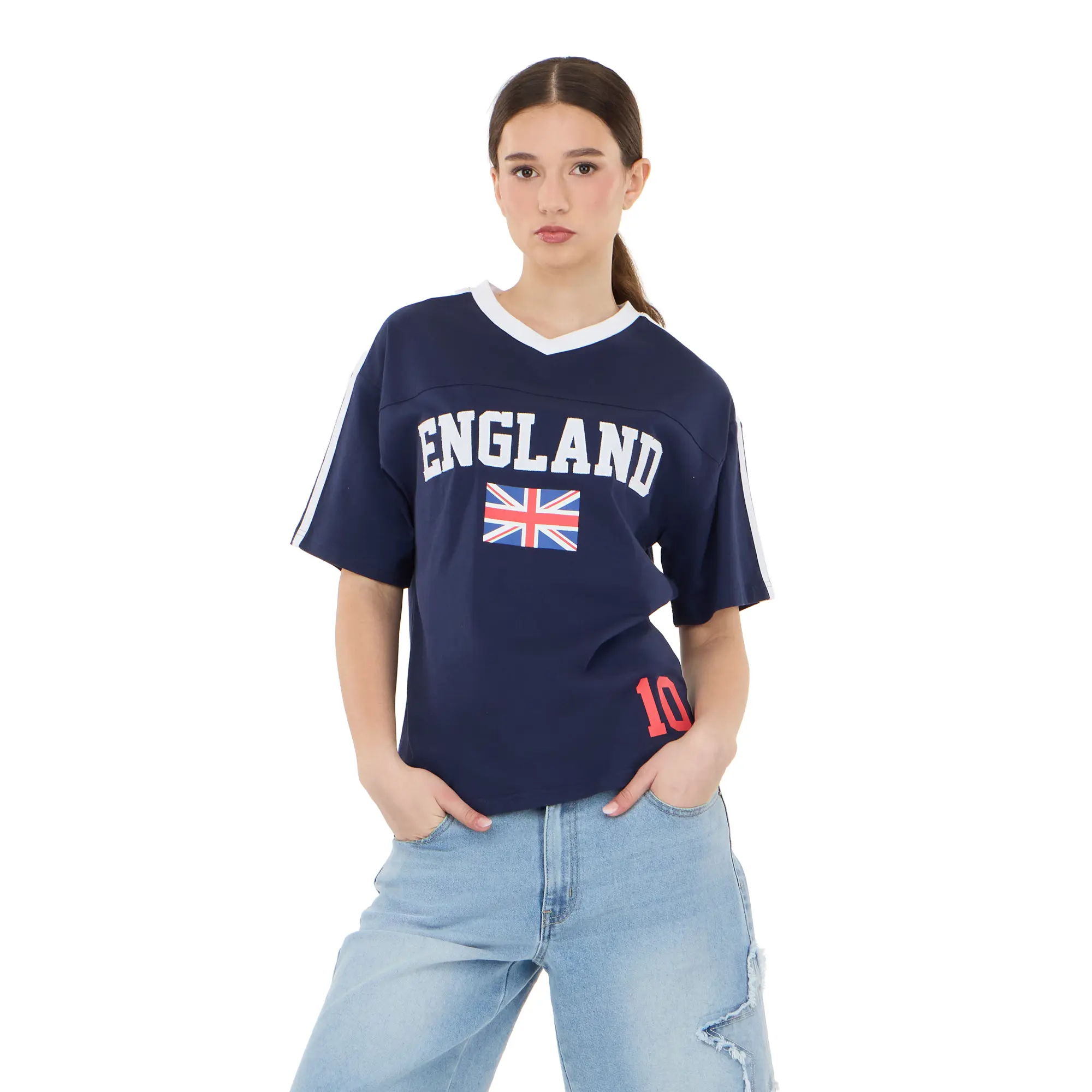 Forever 21 Women's Oversized V-Neck Graphic Jersey Tee, Soft Sporty Short-Sleeve Statement Top, Shortsleeve, Casual, Print, Sporty Chic, Vibe, Loose-Fitting, Affordable Fashion