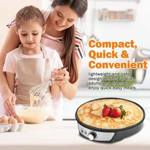 Vivicreate Electric Crepe Maker & Griddle Cooktop - Nonstick 12 Inch Aluminum Hot Plate with LED Indicator Lights & Adjustable Temperature Control - Wooden Spatula & Batter Spreader Included