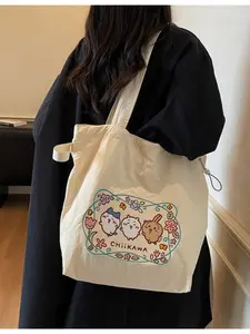 Chiikawa Embroidered Pleated Large Capacity Tote Bag, Stylish and Spacious Shoulder Bag for Everyday Use, Perfect for Shopping and Travel