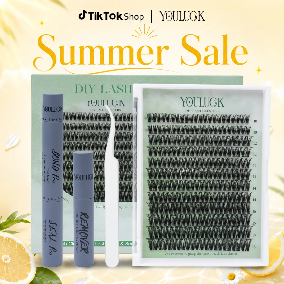 YOULUCK Velvet Touch 2.0 Gray Glue Lash Clusters Upgraded – Waterproof Lightweight Natural Fluffy Individual Eyelash Extensions with Ultra-Thin Band Bond Seal Remover Set Perfect for Beginners