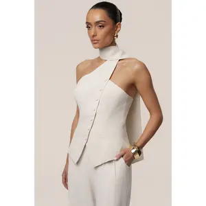 Oatmeal Asymmetric Scarf Top