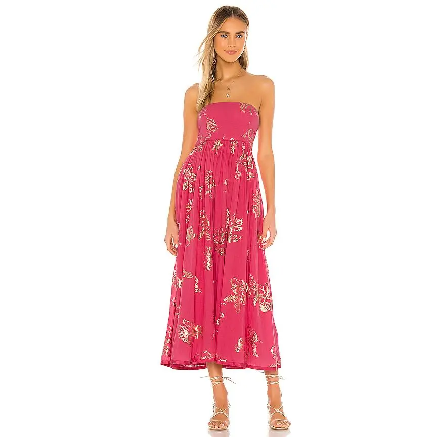 Free People Baja Babe Midi Dress in Hot Pink Combo