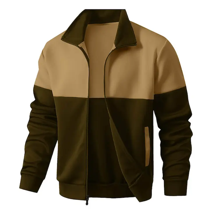 Kaviana Men’s Collared Fashion Casual Versatile All-Season Lightweight Knit Jacket, Color-Block Panels, Long-Sleeve Outerwear for Campus, Outdoor Activities