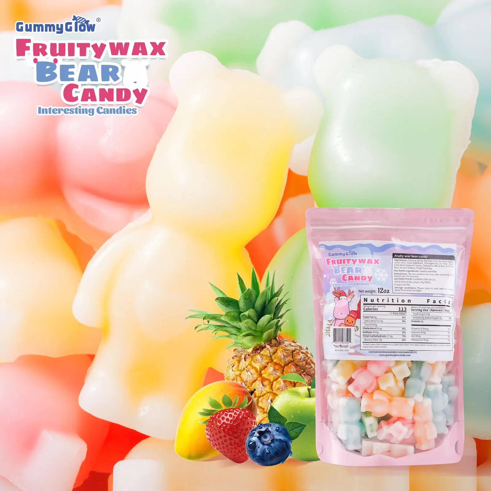 Brand New Upgrade!!! Fruity Wax Bear Candy 12oz Pack Five Flavors Wax Upgrade Bear Shape Retro Party Treats ASMR Sweet Bonbon Snack Fruitsnacks Viral Candy Wax Candy Bombs #DealsForYouDays Sour Variety GummyGlow