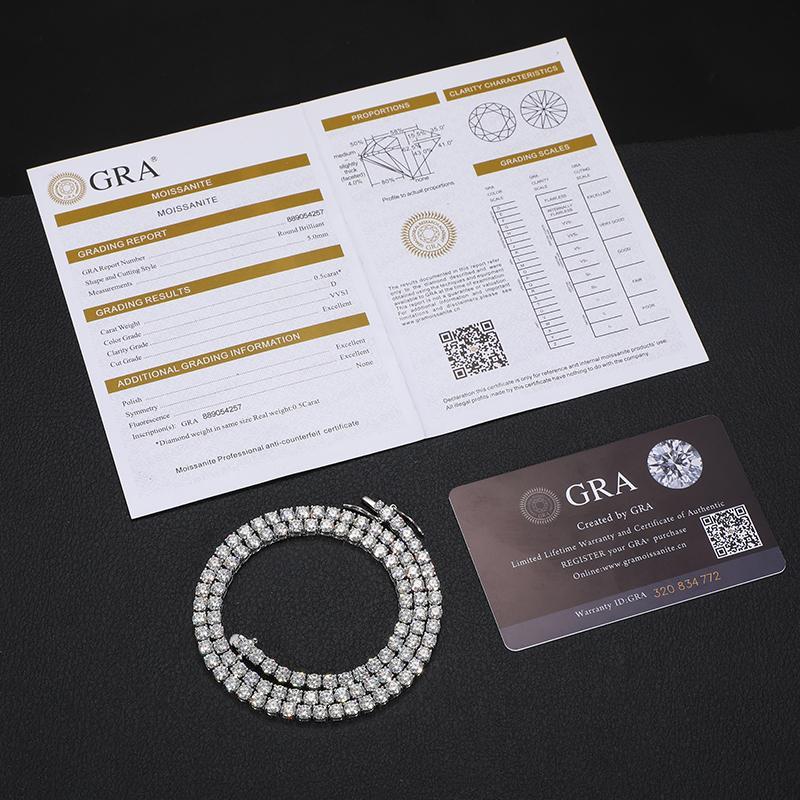 TUHE Unisex Moissanite Tennis  Necklaces VVS1 Moissanite Tennis Necklace  Silver For Men Women Pass Diamonds Test