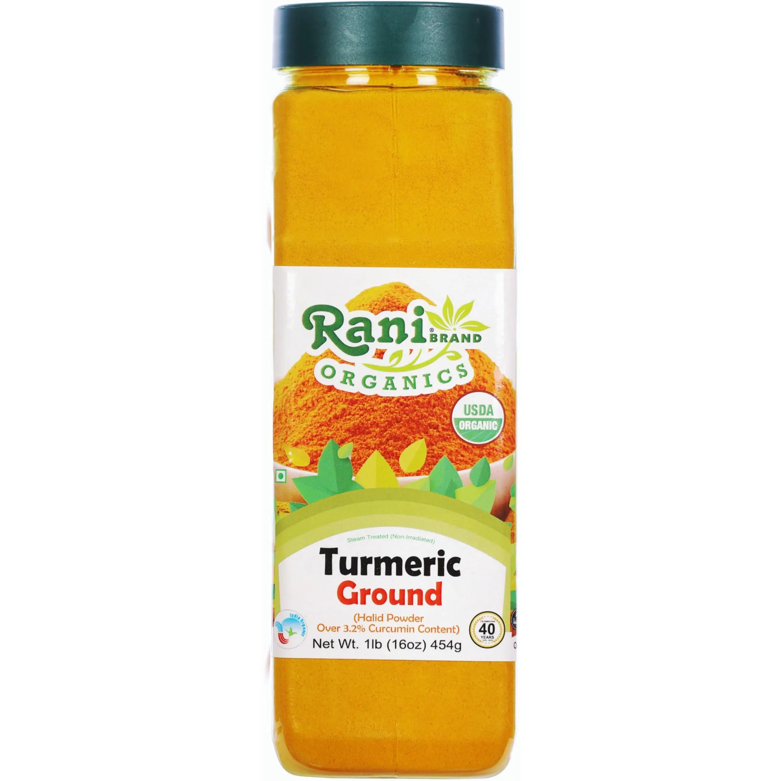 Rani Organic Turmeric (Haldi) Root Powder Spice, (High Curcumin Content) 16oz (1lb) 454g PET Jar ~ All Natural | Vegan | Gluten Friendly | NON-GMO | Kosher | Indian Origin | USDA Certified Organic