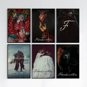 Frankenstein 2025 Movie Poster, Elizabeth And The Creature Wall Art, Horror Gothic Film Art Print, Dark Romantic Home Rome Decor For Fans