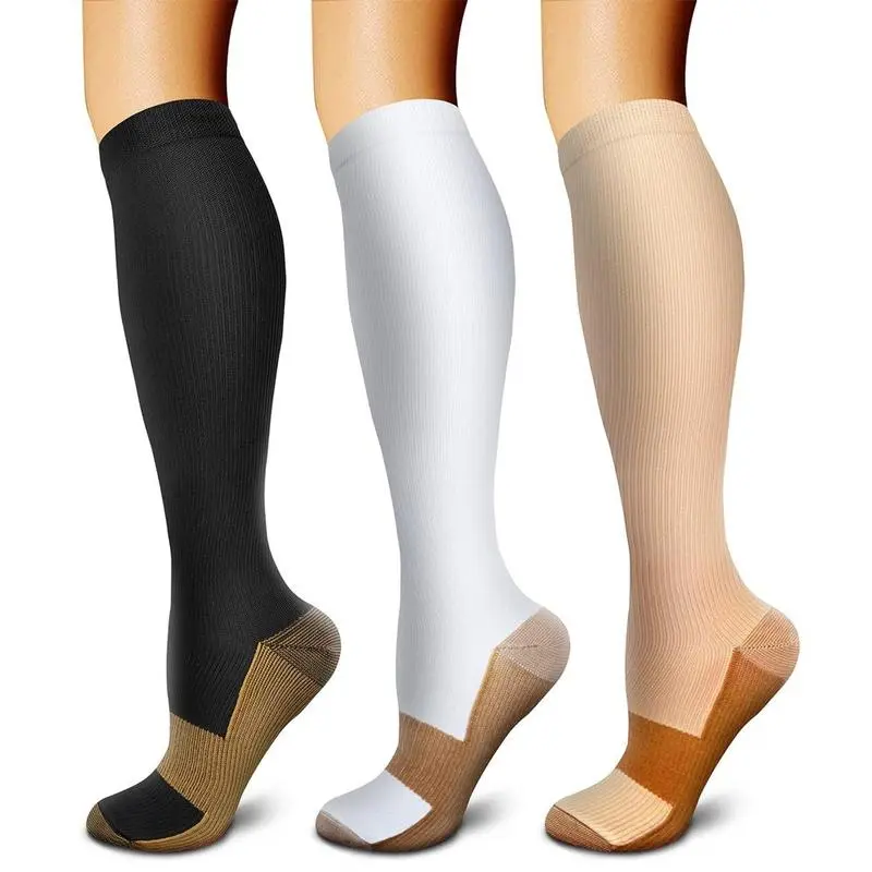 Unisex Athletic Compression Socks (3 Pair Pack), Knee-High All Season Calf Support for Running, Hiking & Recovery, Athletic Sports Socks, Compression Calf Socks