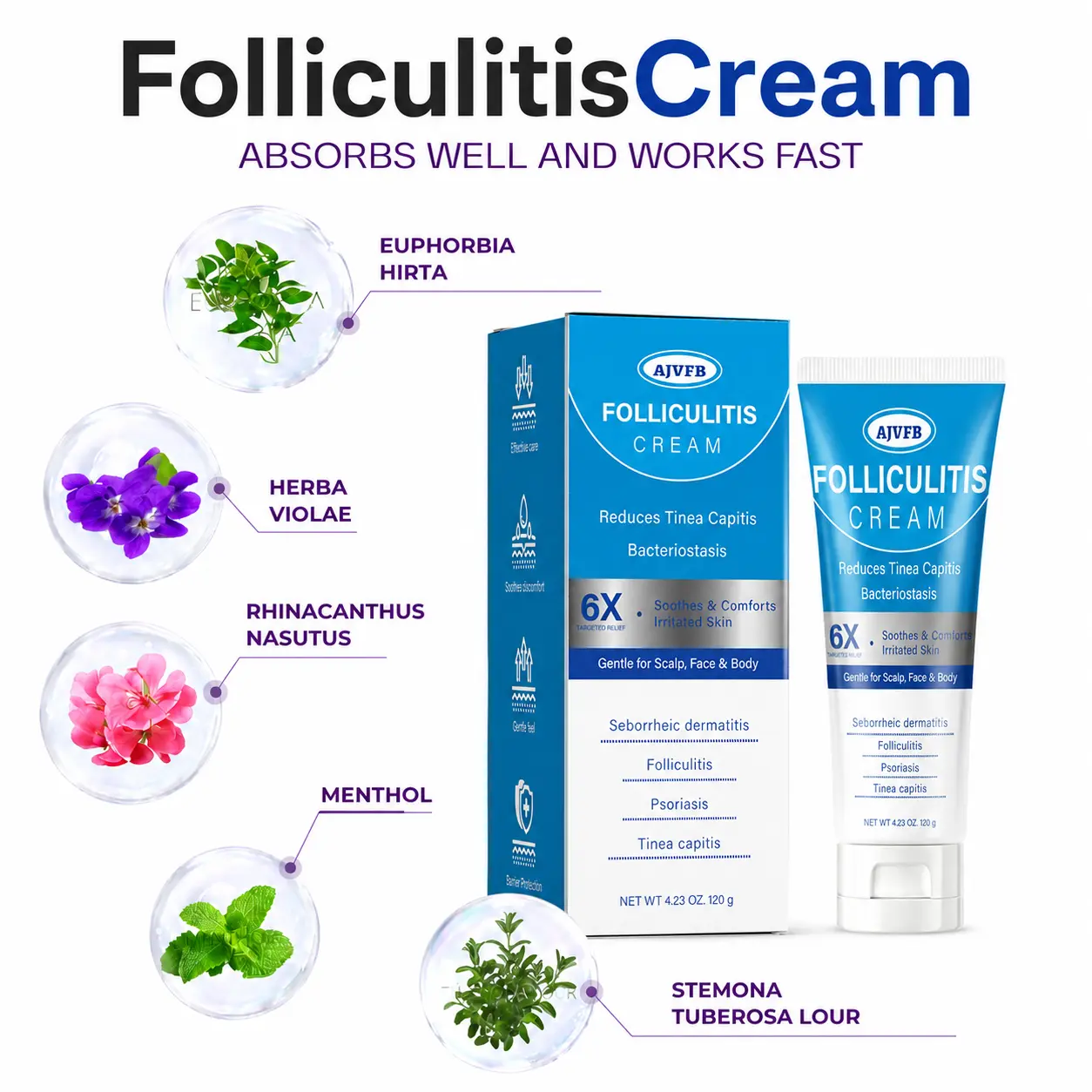 AJVFB Folliculitis Soothing Cream 120g – Organic Botanical Skin Care for Keratosis Pilaris, Bumps & Rough Skin – Gentle Scalp, Face & Body Follicle Treatment for Irritated Skin