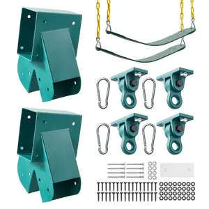 summervibes Durable A-Frame Swing Set Brackets Kit, Heavy-Duty Corrosion-Proof Steel, 2 A-Frame Brackets, 2 Seats, 4 EVA Hook Swing Hooks, All Hardware Included, Green, for Backyard Playground Mounting, Durable Swing Set